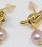 Pink Freshwater Pearl Earrings: Gold Knot Dangle Earrings