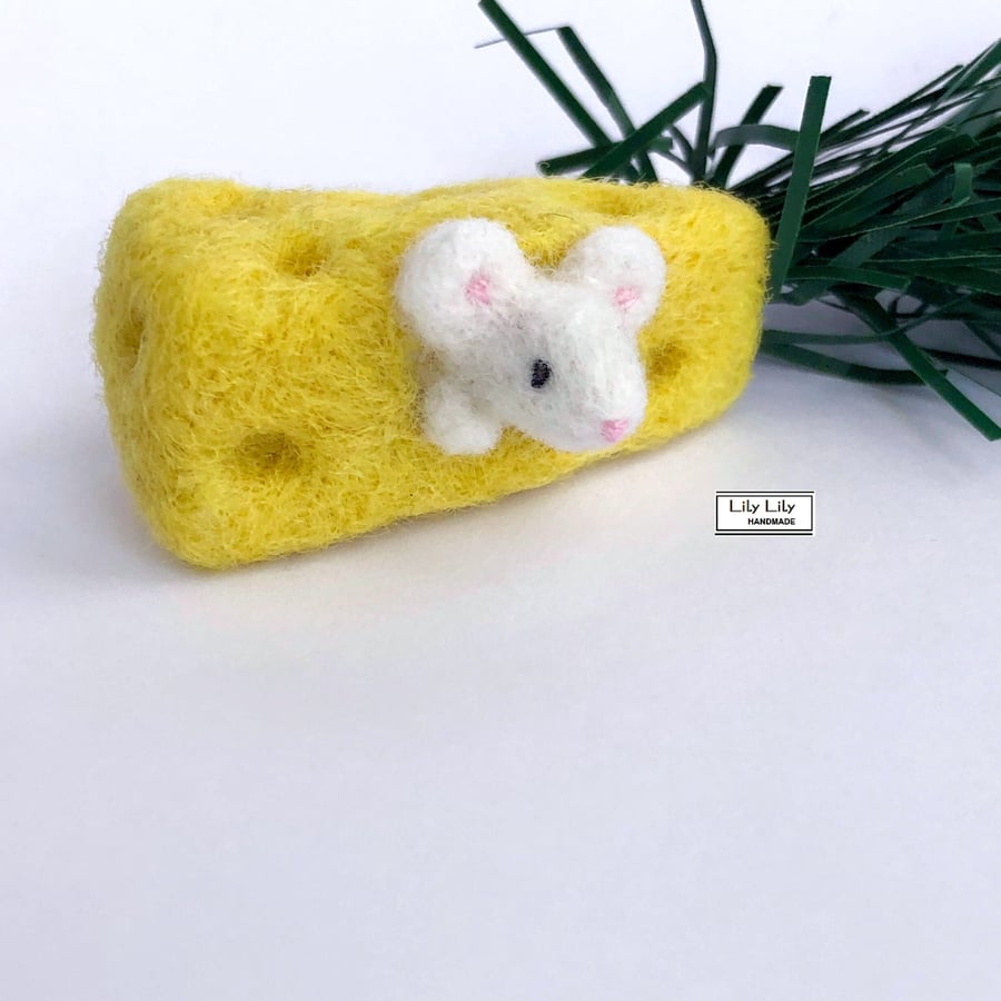SOLD Mouse in cheese Christmas Decoration needle felted by Lily Lily Handmade