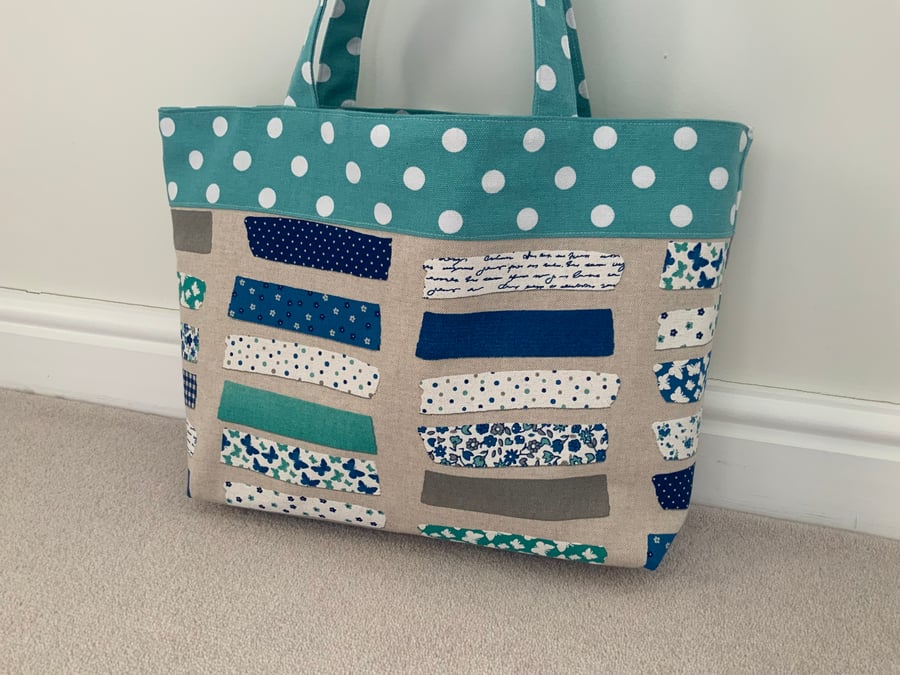 Handmade Fabric Tote Bag, Beach Bag, Handbag, Travel Bag, Work Bag, Floral