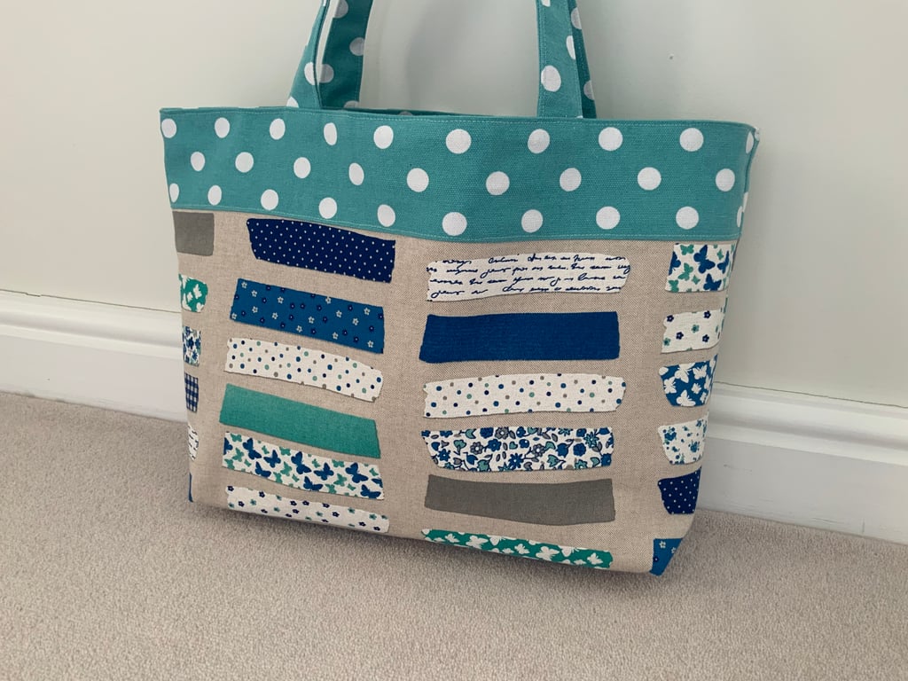 Handmade Fabric Tote Bag, Beach Bag, Handbag, Travel Bag, Work Bag, Floral