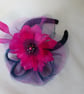 Navy Blue and Raspberry Magenta Flower Tulle & Feather Headband  - Image 6