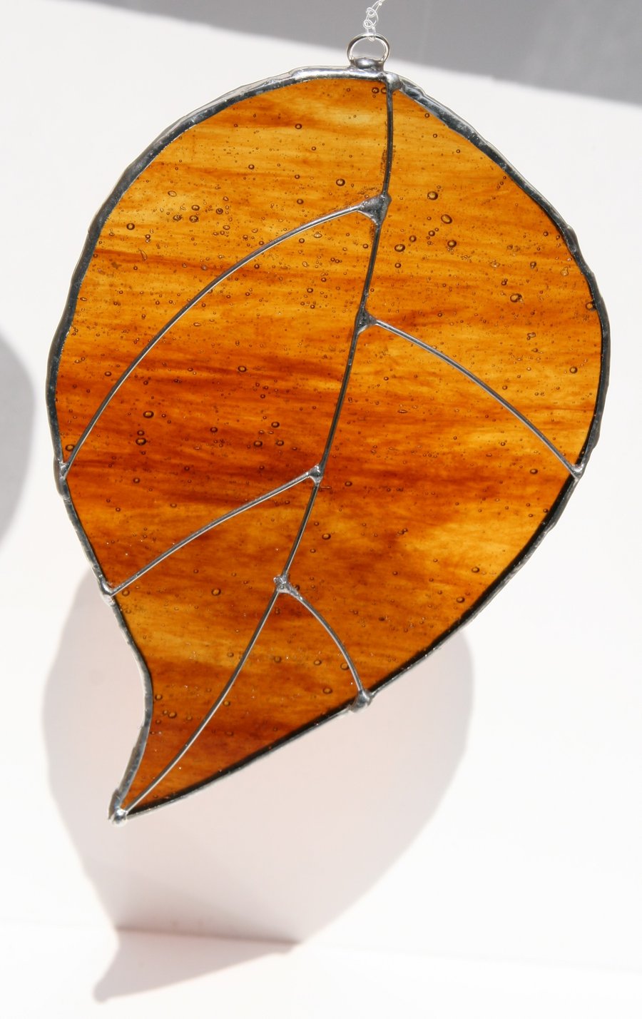 Beautiful amber leaf glass suncatcher