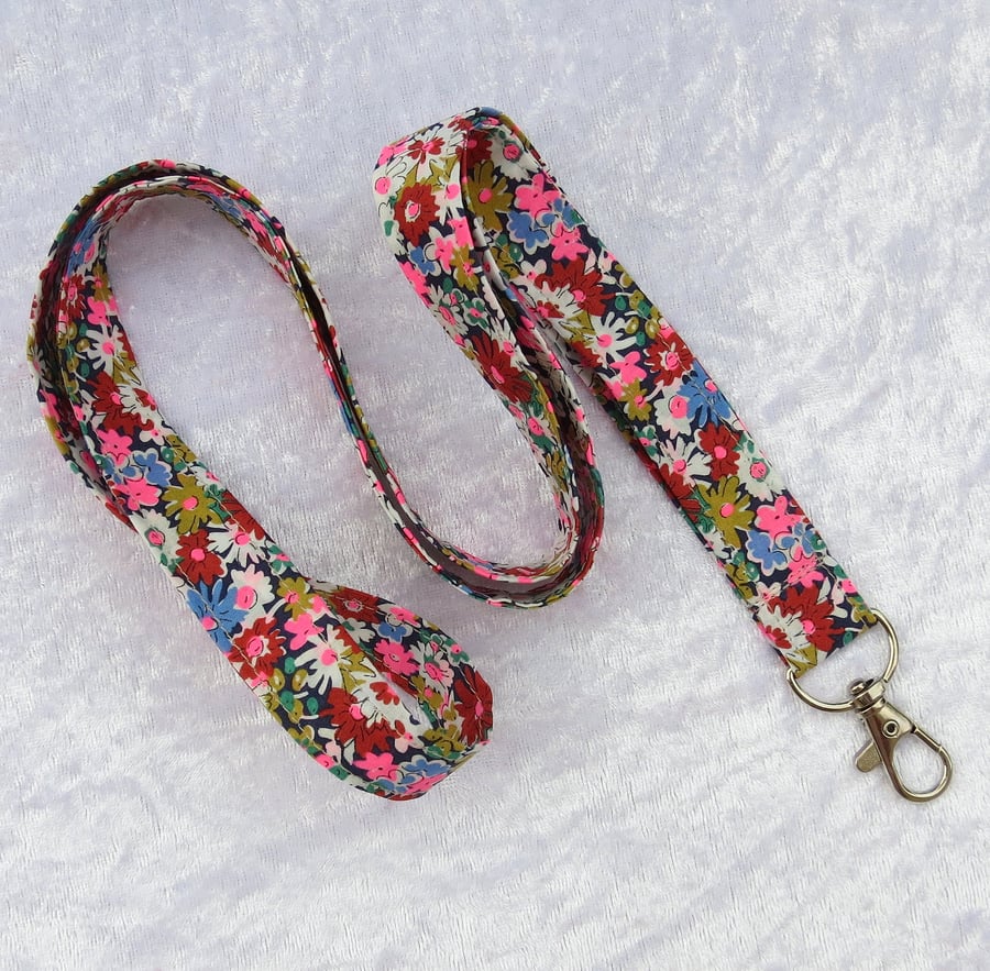 Liberty Tana Lawn lanyard, with swivel lobster clip, floral