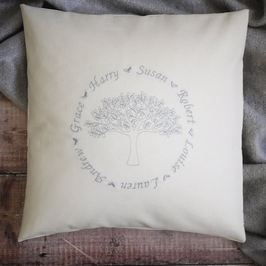 family tree cushion, personalised family tree gift, mothers day gift