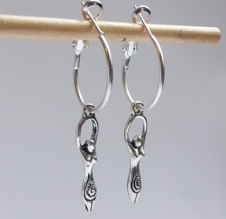 Goddess Hoops Charm Hoop Silver Plate Earrings New Age Pagan