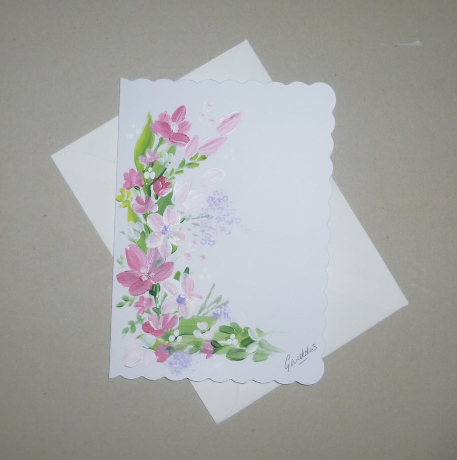 original art hand painted floral greetings card ( ref FA 286 M1  )