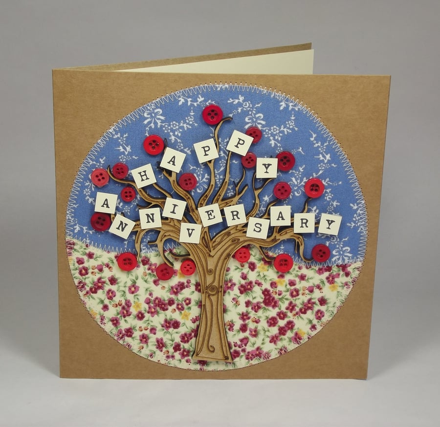 Happy Anniversary Fabric Greetings Card