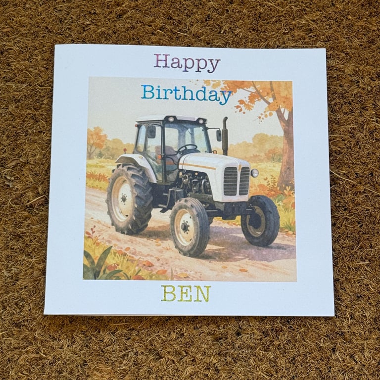 Classic White Tractor Birthday or Fathers Day Card Watercolour Style Farm Card