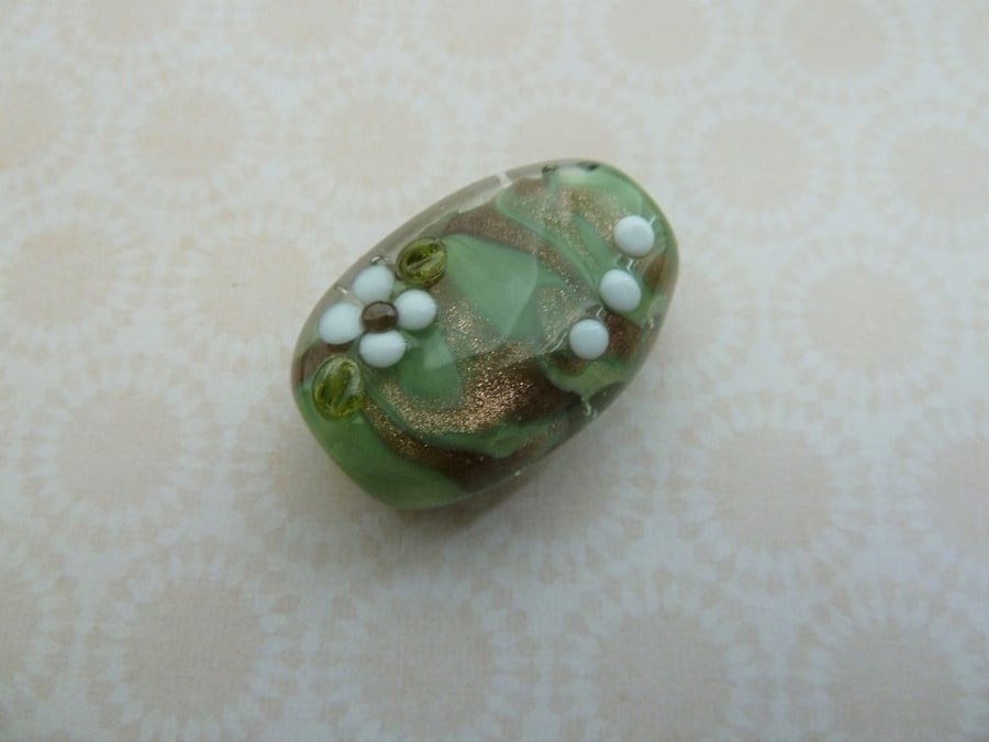 handmade lampwork green glass focal bead