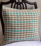 Angharad cushion - Aqua Blue 14" square. Handwoven in Wales - Image 5