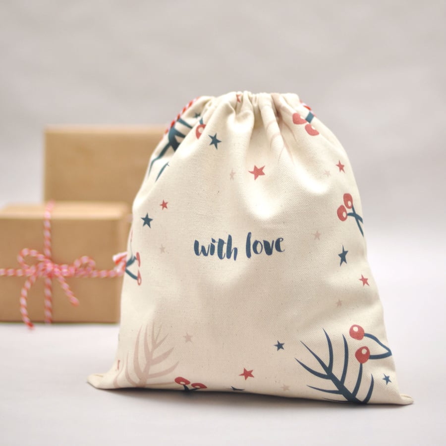 Reusable Christmas gift bag - Cotton bag - Eco-friendly gift bag