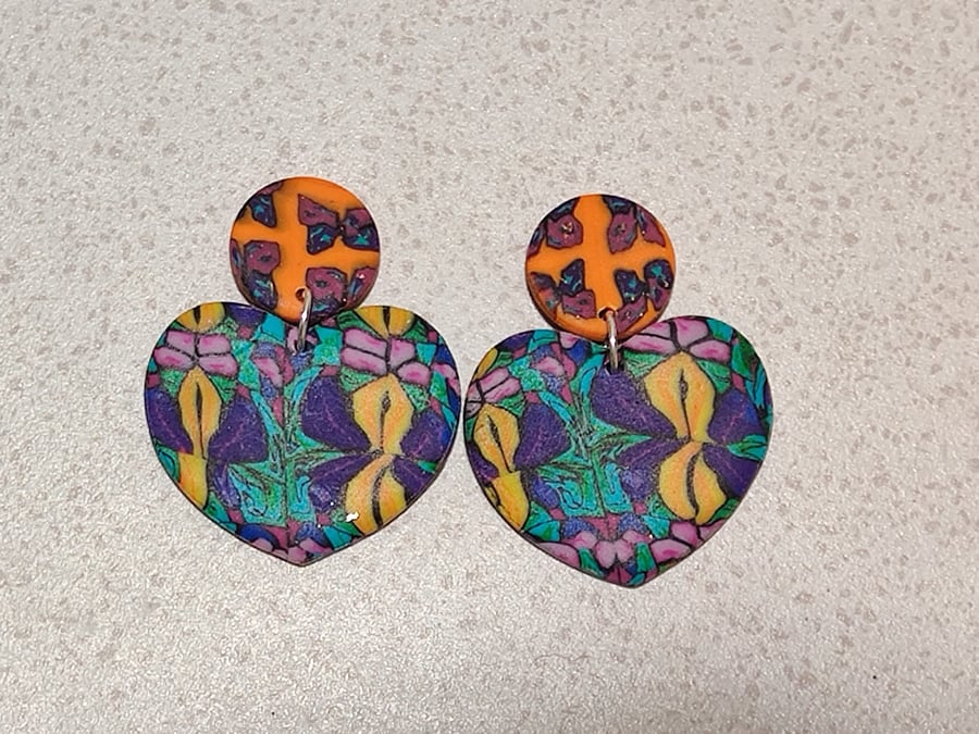 Eclectic papillon heart stud dangle earrings
