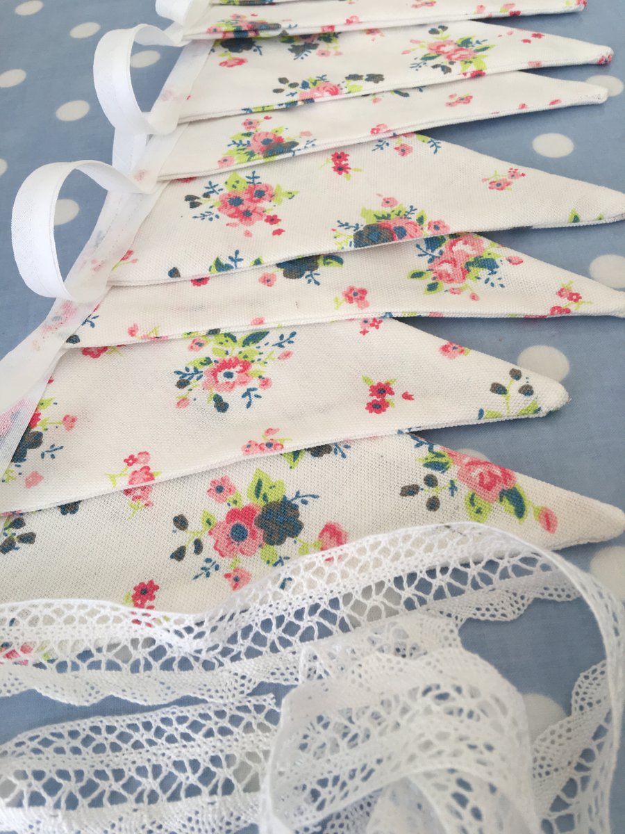 10 ft shabby chic floral fabric bunting ,banner,wedding,event