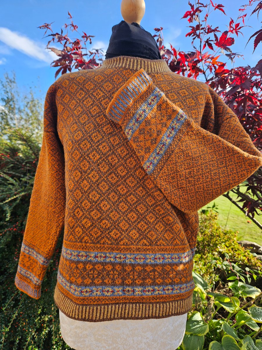Fair Isle 'Coull' jumper, Pecan and Vintage Orange