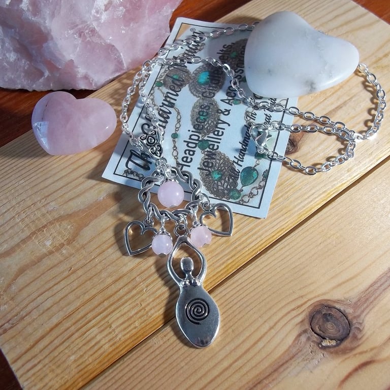 Rose Quartz Love Goddess Pendant Necklace, Celtic Fertility Gift