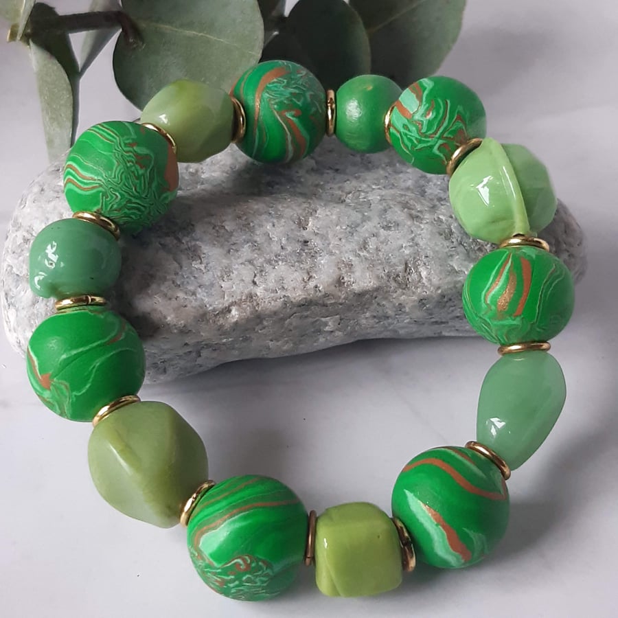 Colourful jewellery - bright green polymer clay bracelet