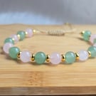 Rose Quartz & Aventurine Gemstone Bracelet With 18k Gold Beads
