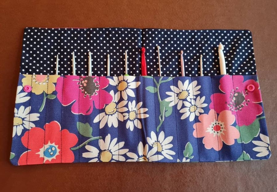 Crochet hook holder made in Cath Kidston floral flowers fabric