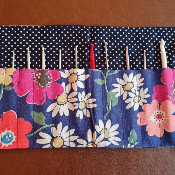 Crochet hook holder made in Cath Kidston floral flowers fabric