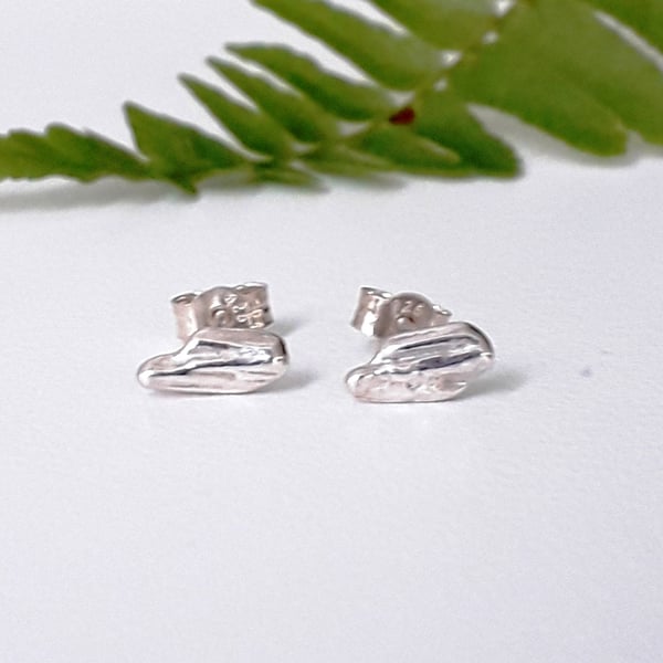 Small stud earrings organic design sterling silver one of a kind