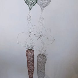 Customized personalised Colorful copper wire sculpture - wire rabit with carrots