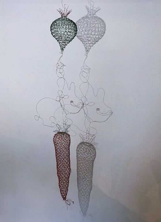Customized personalised Colorful copper wire sculpture - wire rabit with carrots
