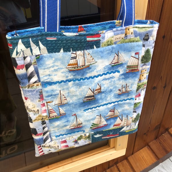 Nautical Themed Double Sided & Reversible Tote Bag.