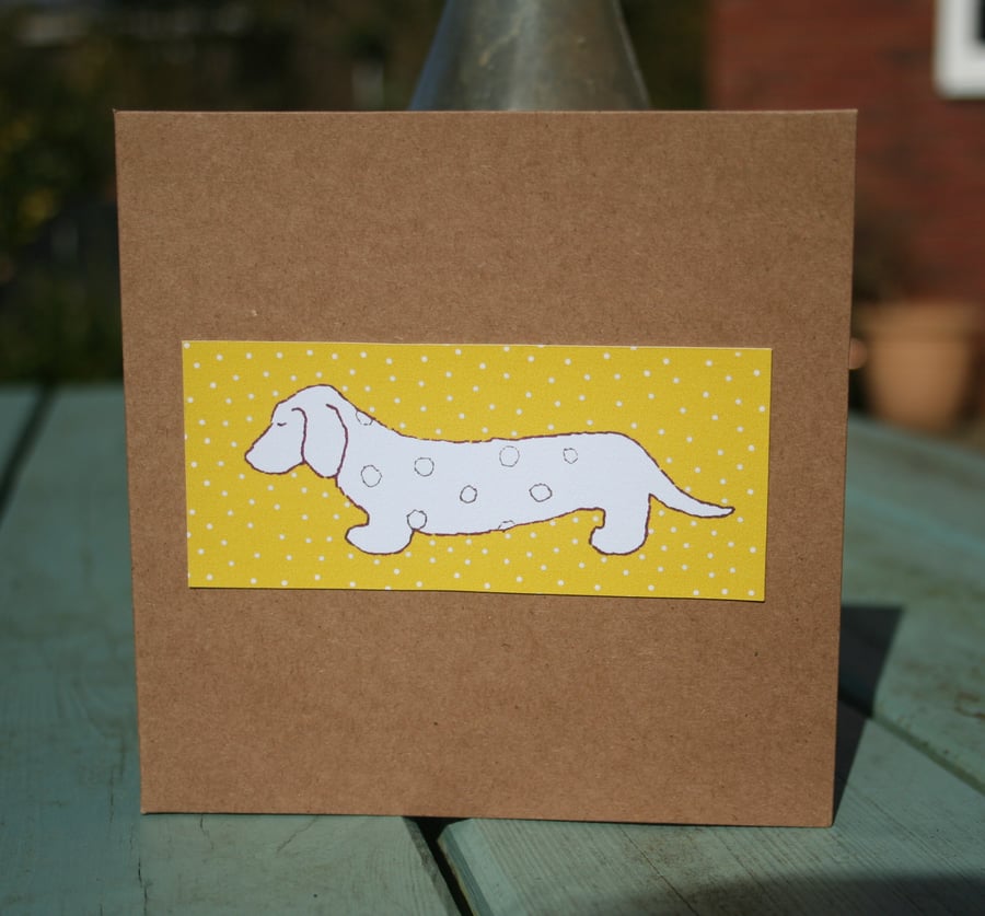 Dachshund Sausage Dog Yellow handmade Greetings Card FREE P&P IN UK