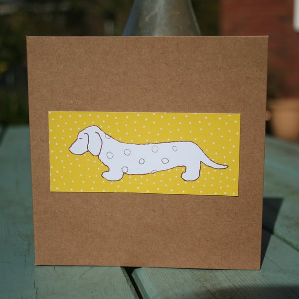 Dachshund Sausage Dog Yellow handmade Greetings Card FREE P&P IN UK