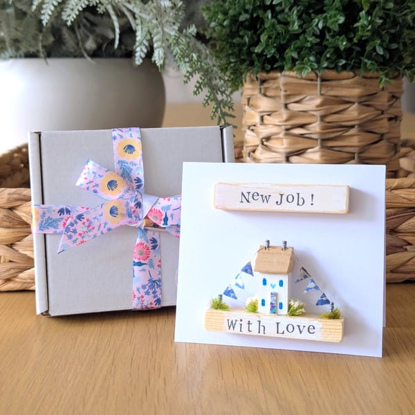 New Job Card With Removable Wooden Cottage Gift
