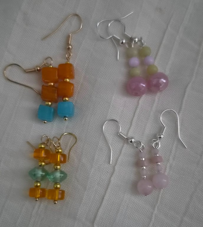 2x Pink Silver 2x Orange Gold Earring set