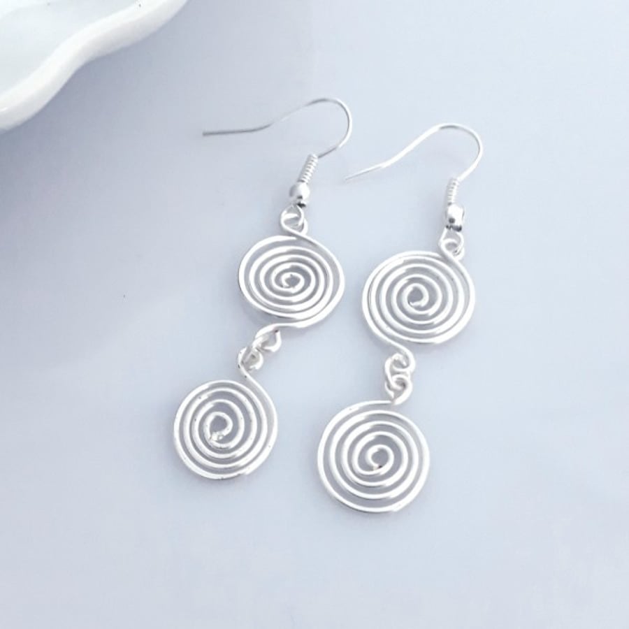 Silver Spiral Earrings, Womens Jewellery, Christmas Gifts for Her, Birthday Gift