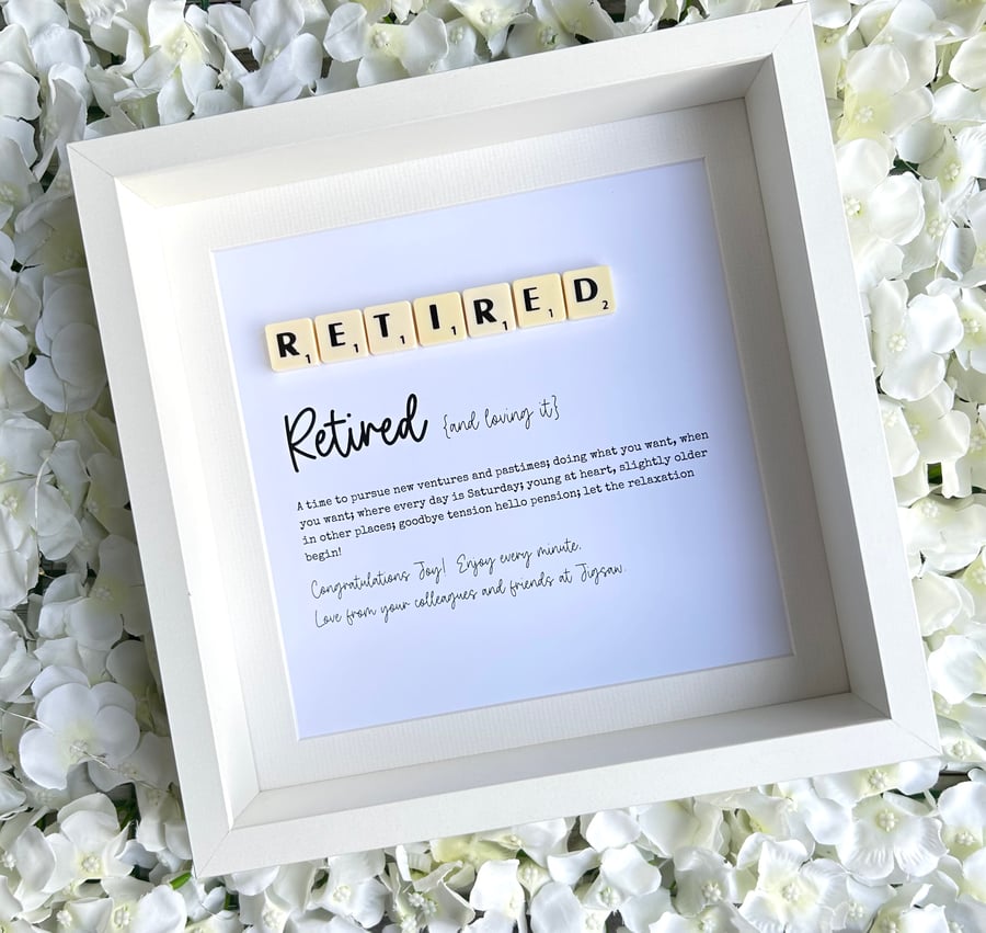 Retired Retirement Scrabble Minifigures Frame Personalised 