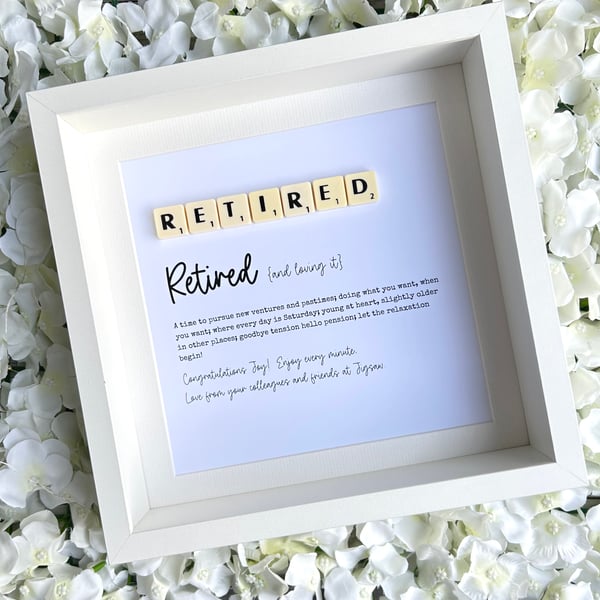 Retired Retirement Scrabble Minifigures Frame Personalised 