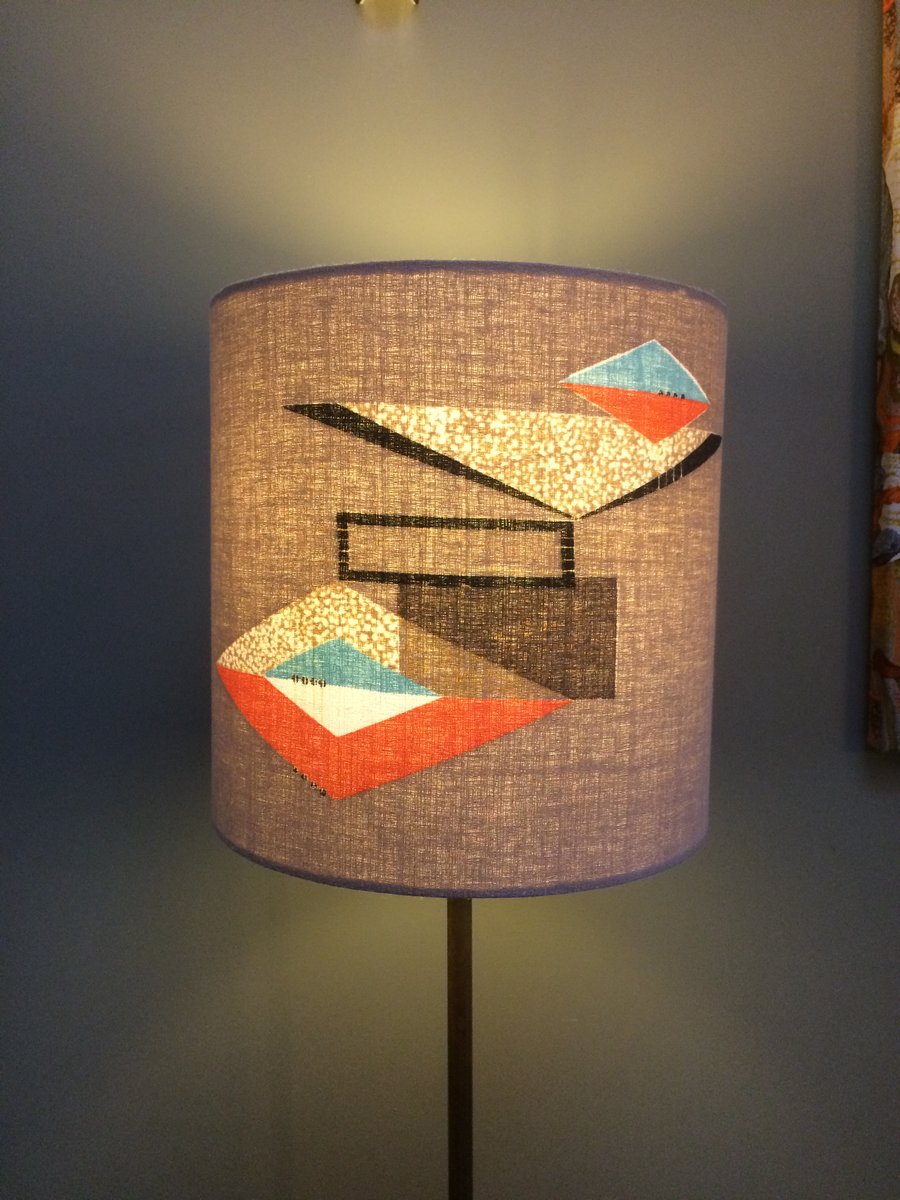 50s Beige ATOMIC Geometric Abstract Barkcloth Vintage Fabric Lampshade option 