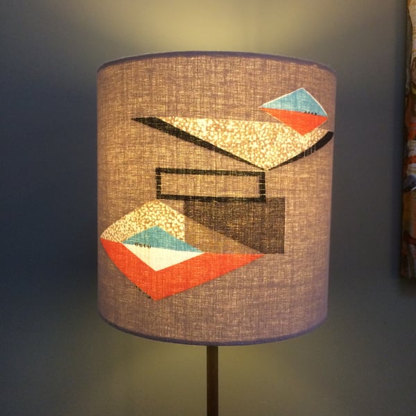 50s Beige ATOMIC Geometric Abstract Barkcloth Vintage Fabric Lampshade option 