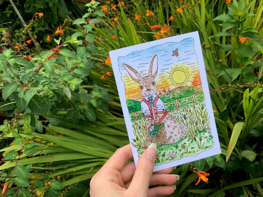 Cute Rabbit Sunset Card A6