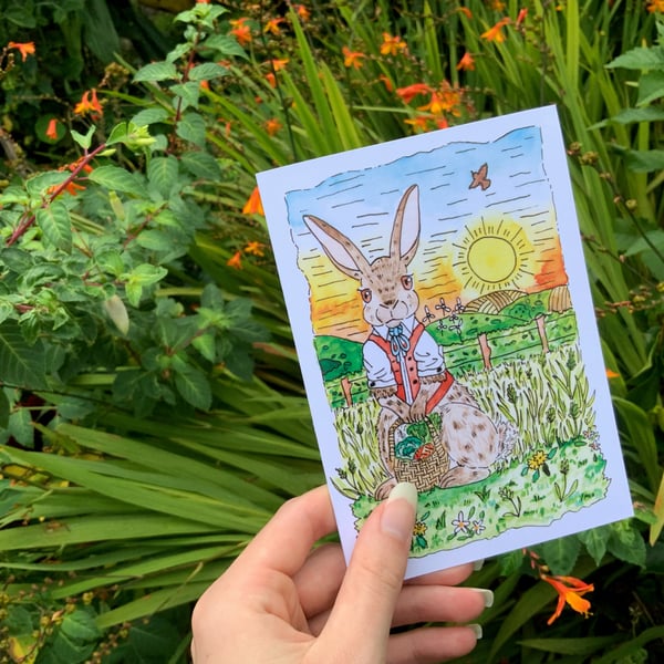 Cute Rabbit Sunset Card A6