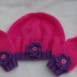 Hat and Mittens in Pink and Purple for Toddler
