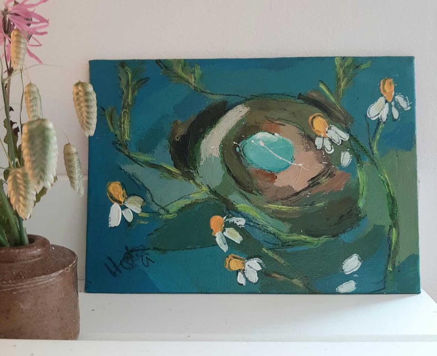 Small nest and flower painting 