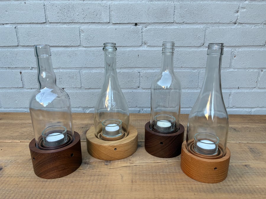 Reclaimed bottle tea light candle holder