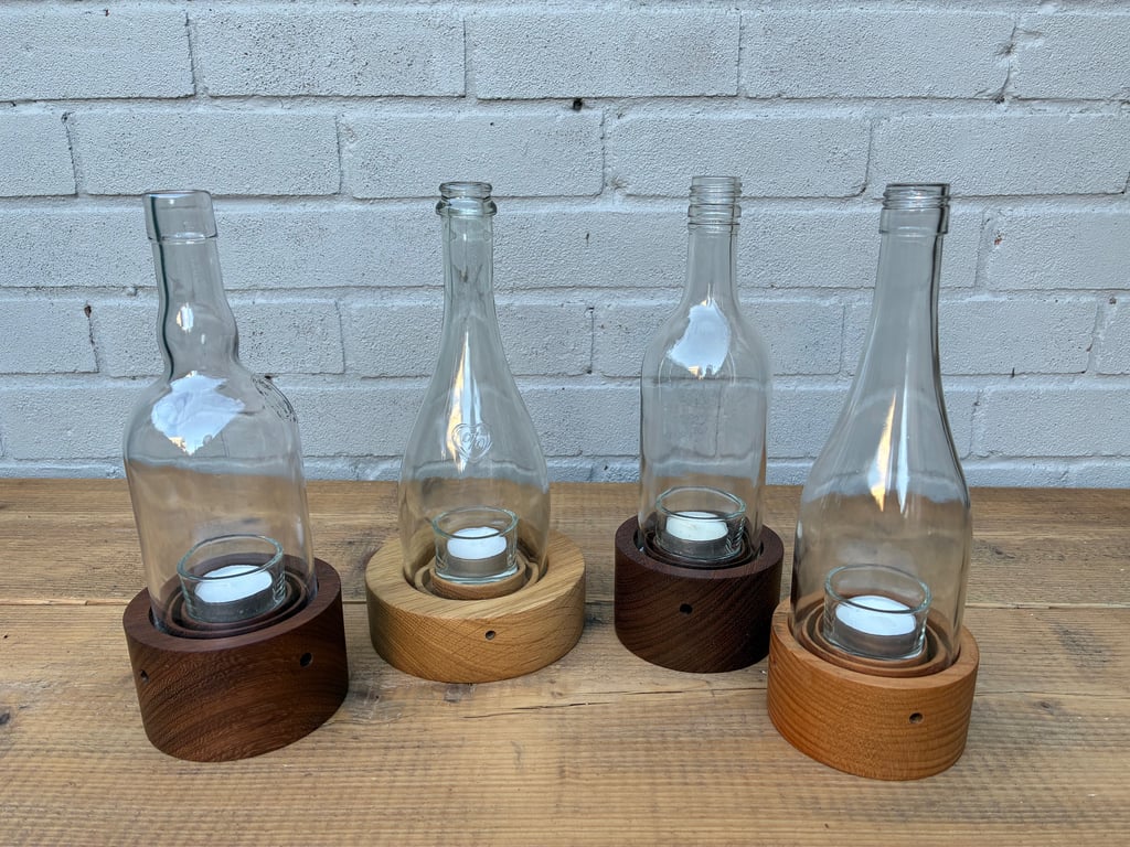 Reclaimed bottle tea light candle holder