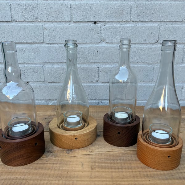 Reclaimed bottle tea light candle holder