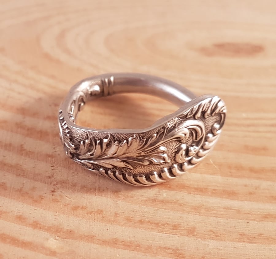 Upcycled Silver Plated Feather Spoon Handle Ring SPR021703