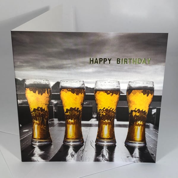 Birthday Card - Beer - Gold Foil Stamped