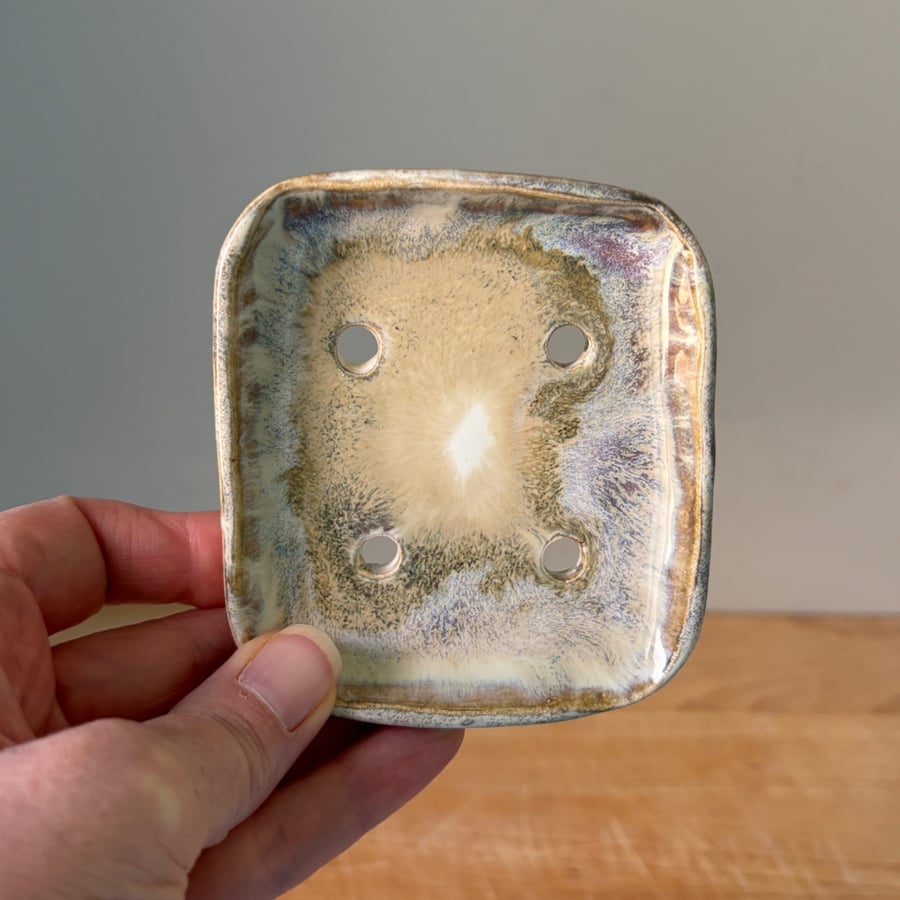 Handmade ceramic soap dish, self draining rectangular soap dish