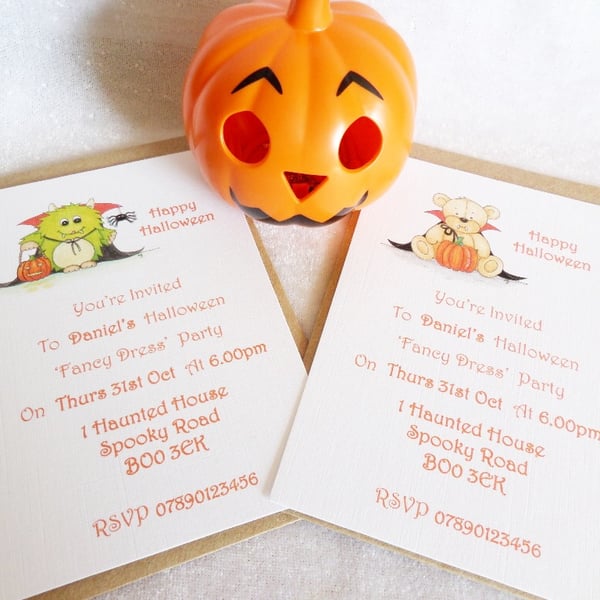 Happy Halloween Personalised Invitations - Dracula Bear or Little Monster