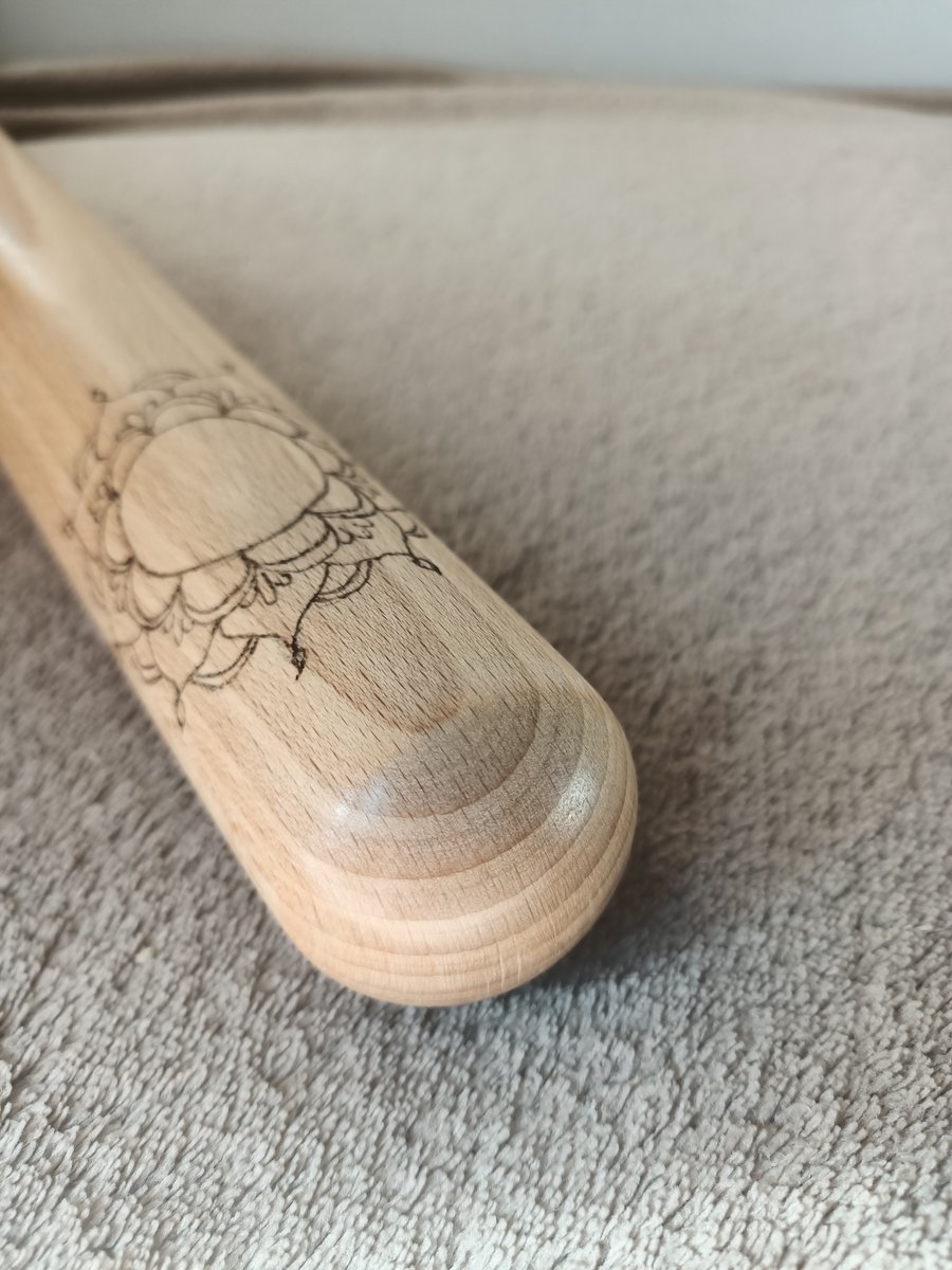 wood turned wooden rolling pin mandala baking cooking kitchen