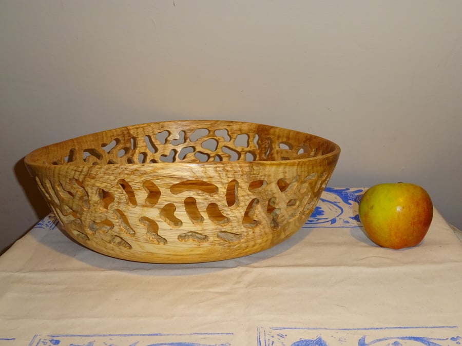 Pierced Oak fruit bowl