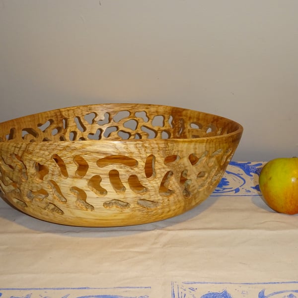 Pierced Oak fruit bowl
